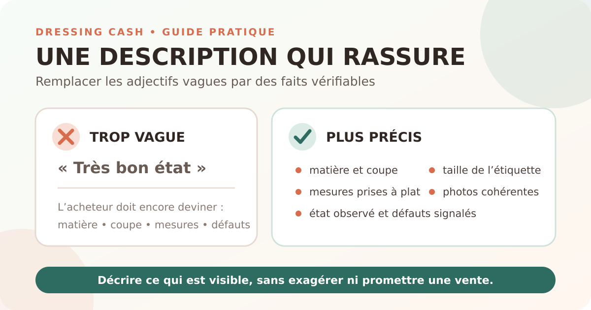 Guide DRESSING CASH pour remplacer une description vague par des informations factuelles