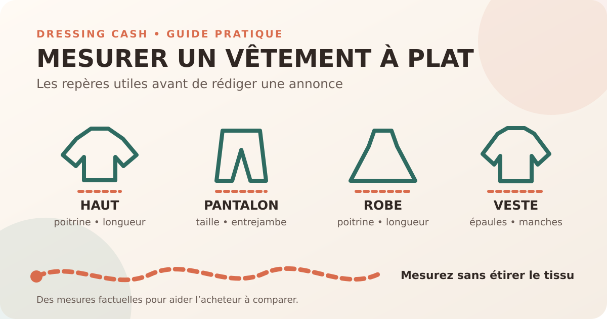 Guide DRESSING CASH des mensurations utiles à prendre sur un vêtement posé à plat